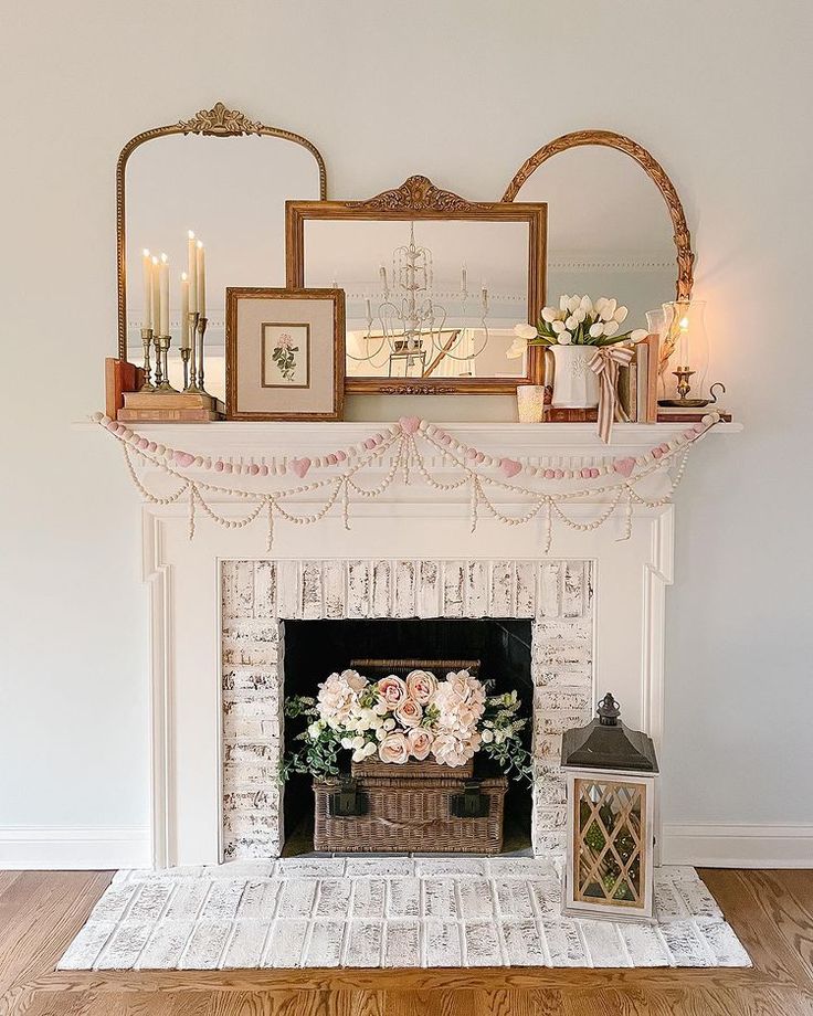 Pair A Vintage Mirror With Vintage Art Frames fireplace decor 
